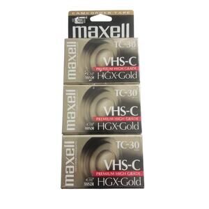 Sealed Maxell HGX-Gold TC-30 VHS-C Camcorder Videocassette 3-Pack Retro Vintage